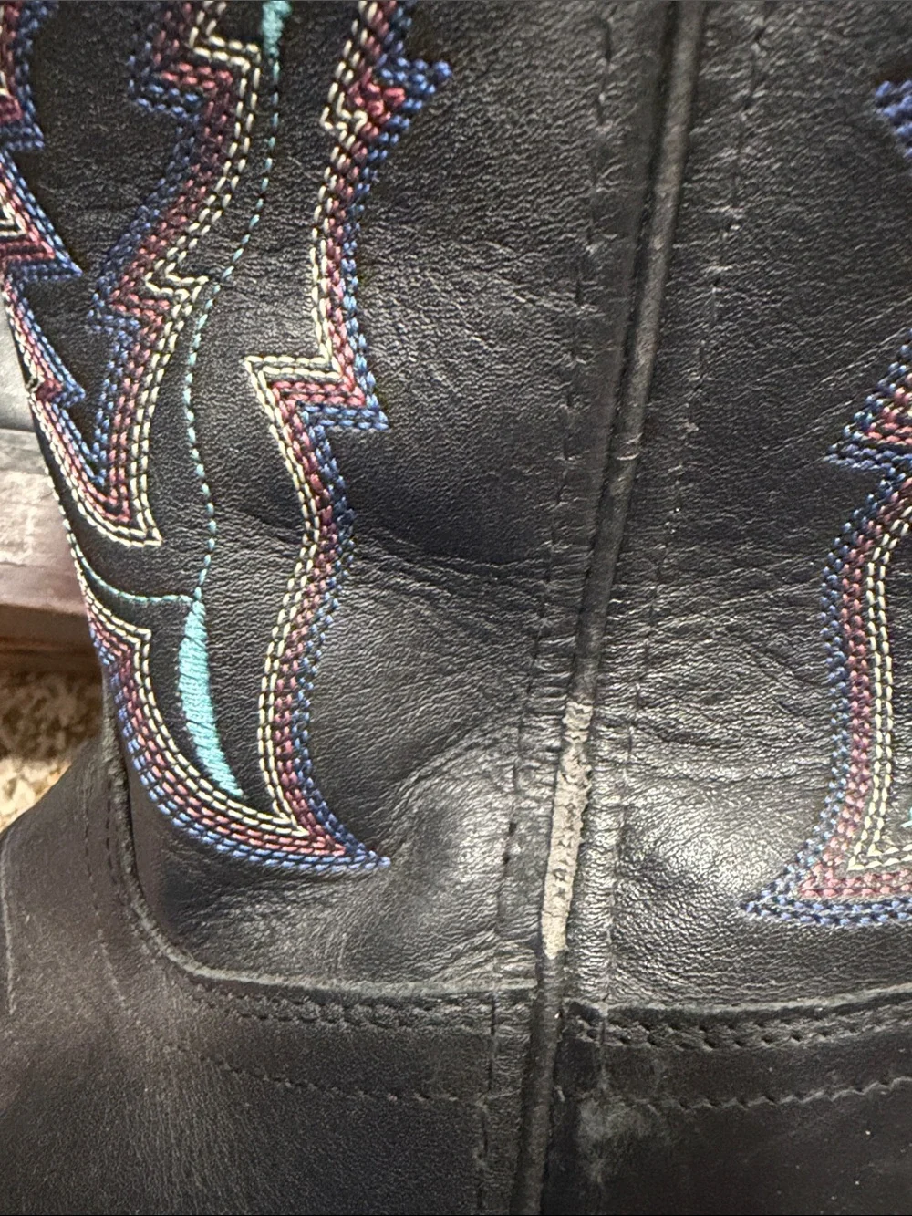 Shyanne Black with pink and turquoise embroidery Cowboy Boots Leather